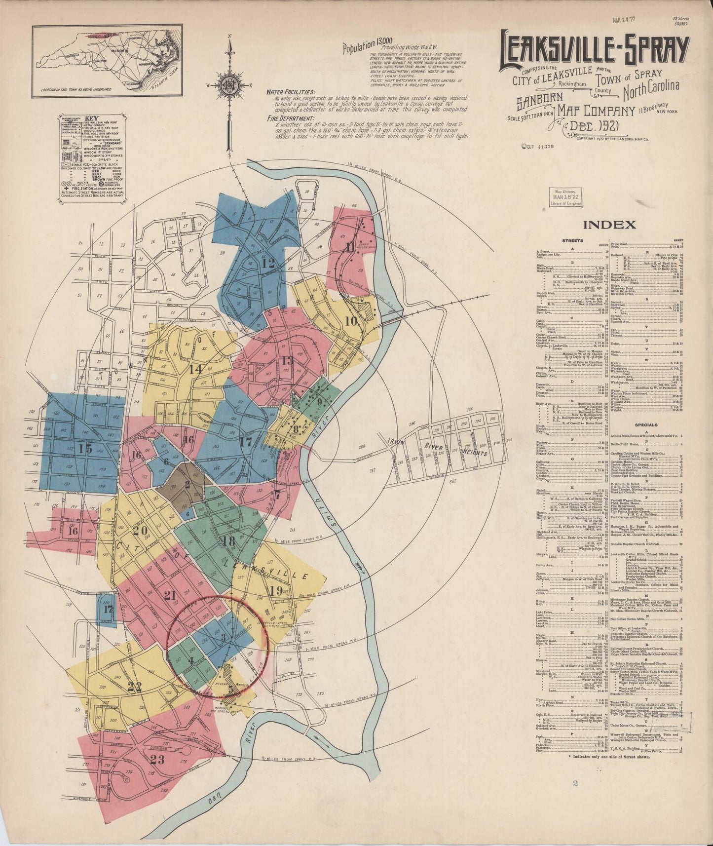 Sanborn Fire Insurance Map from Leaksville-spray, Rockingham County, North Carolina (1921), Sheet #0001 - Complete Map Set gallery image, historic Sanborn map, vintage wall art, North Carolina North Carolina