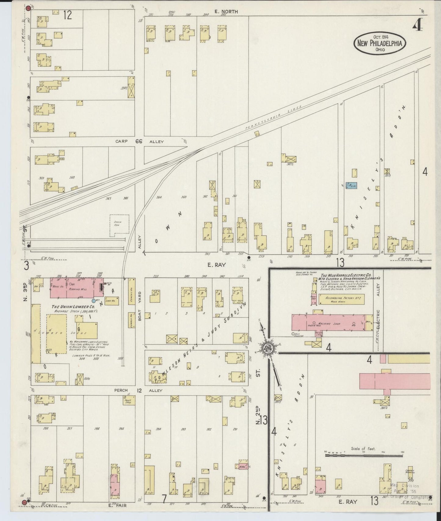 Sanborn Fire Insurance Map from New Philadelphia, Tuscarawas County, Ohio (1914), Sheet #0004 - Complete Map Set gallery image, historic Sanborn map, vintage wall art, Ohio Ohio