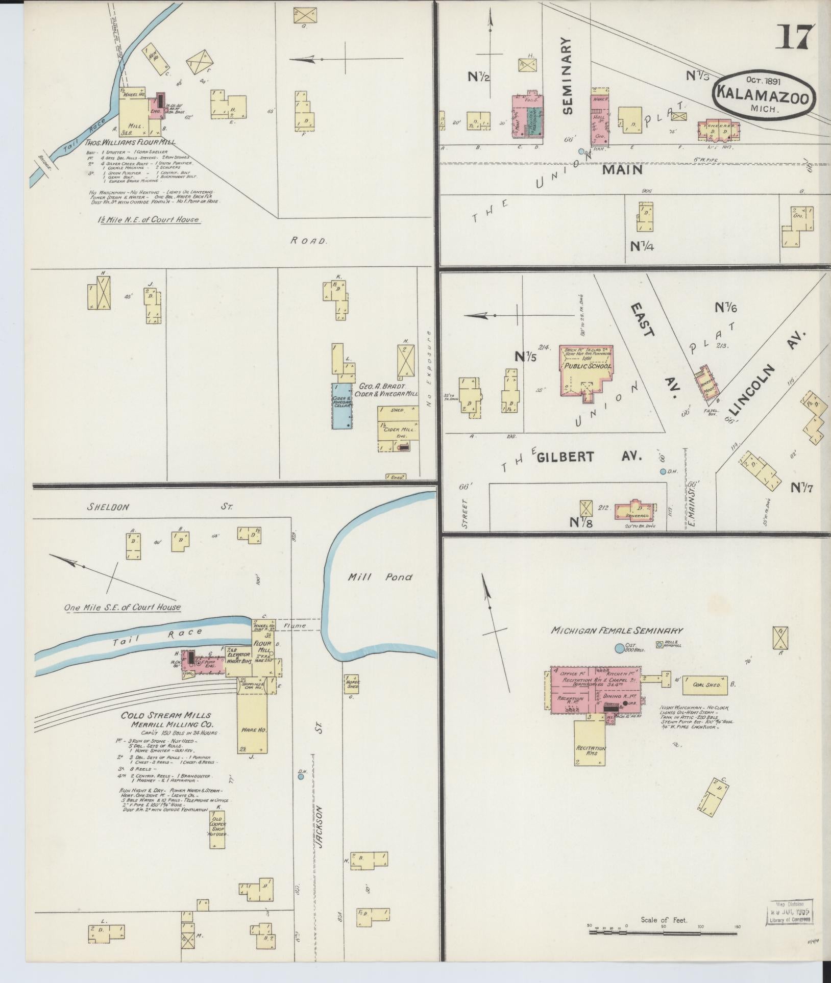 Sanborn Fire Insurance Map from Kalamazoo, Kalamazoo County, Michigan (1891), Sheet #0017 - Historic Sanborn Fire Insurance Map Print, vintage old map wall art, antique decor, genealogy gift, Michigan Michigan map