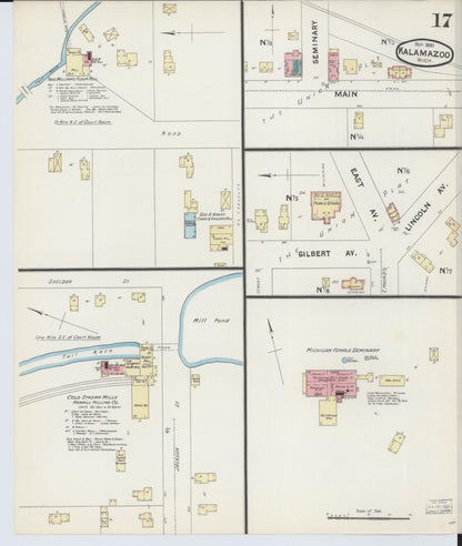 Sanborn Fire Insurance Map from Kalamazoo, Kalamazoo County, Michigan (1891), Sheet #0017 - Historic Sanborn Fire Insurance Map Print, vintage old map wall art, antique decor, genealogy gift, Michigan Michigan map