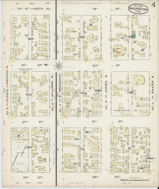 Sanborn Fire Insurance Map from Galveston, Galveston County, Texas (1885), Sheet #0004 - Historic Sanborn Fire Insurance Map Print, vintage old map wall art, antique decor, genealogy gift, Texas Texas map