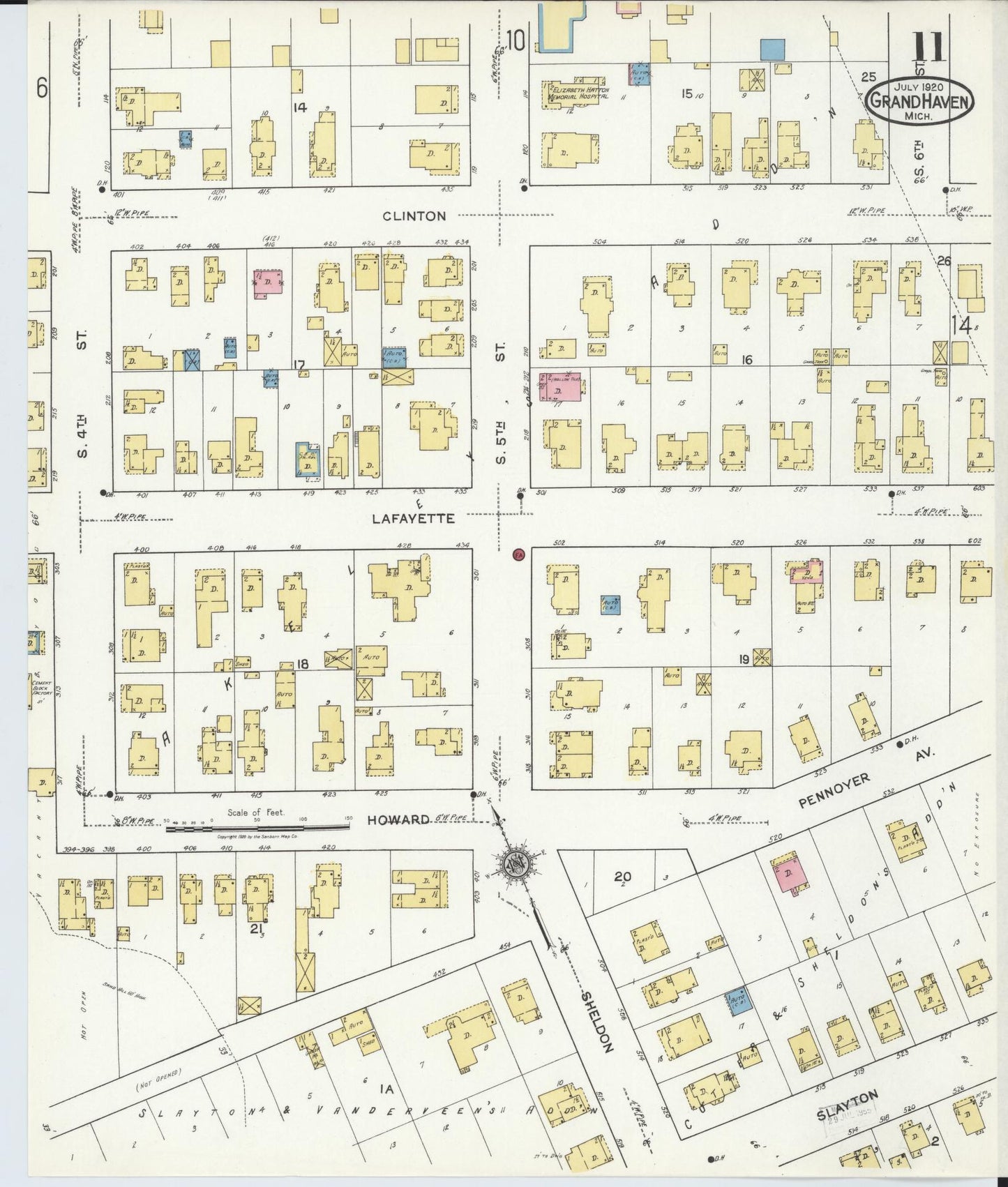 Sanborn Fire Insurance Map from Grand Haven, Ottawa County, Michigan (1920), Sheet #0011 - Complete Map Set gallery image, historic Sanborn map, vintage wall art, Michigan Michigan