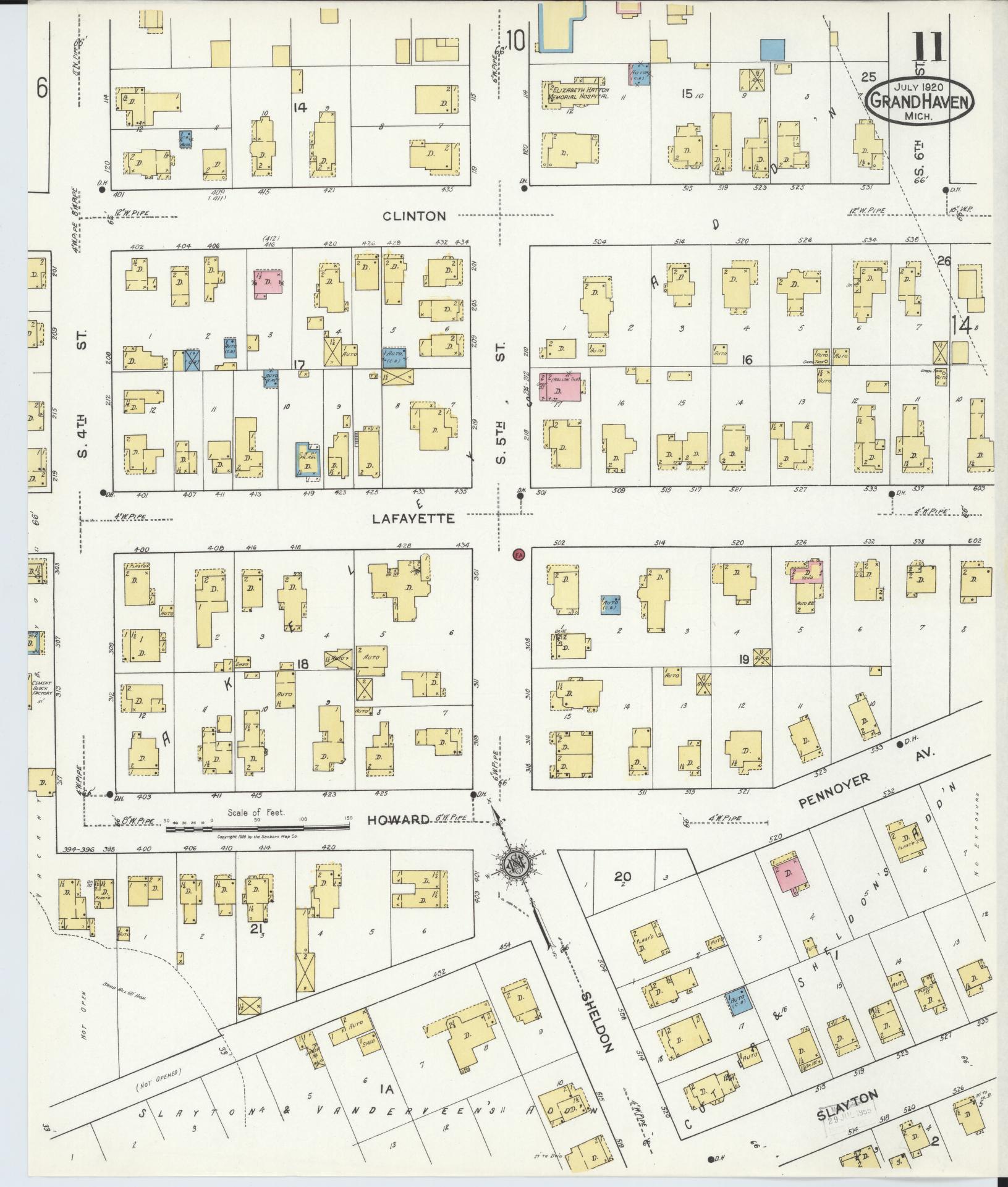 Sanborn Fire Insurance Map from Grand Haven, Ottawa County, Michigan (1920), Sheet #0011 - Complete Map Set gallery image, historic Sanborn map, vintage wall art, Michigan Michigan