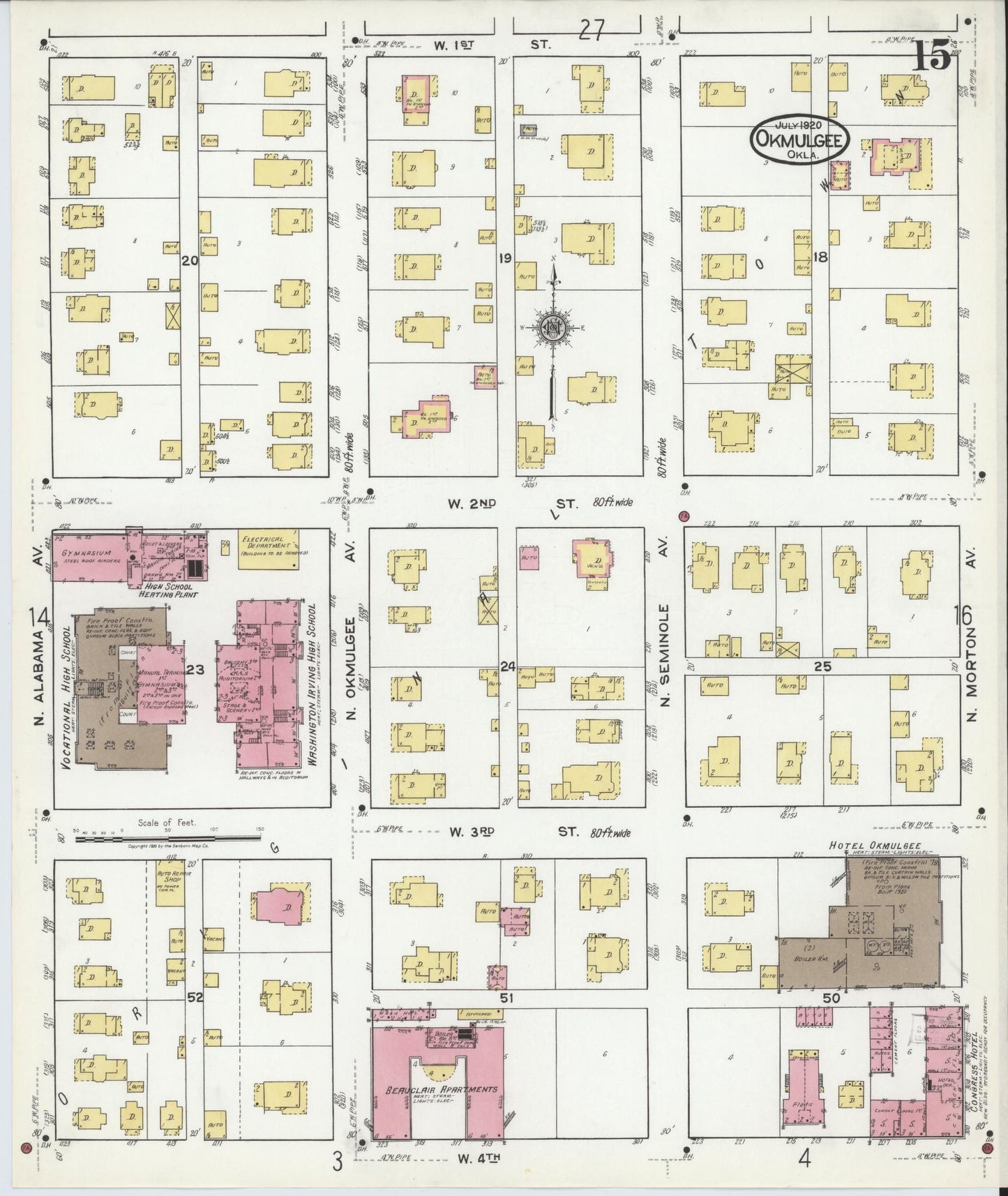 Sanborn Fire Insurance Map from Okmulgee, Okmulgee County, Oklahoma (1920), Sheet #0015 - Complete Map Set gallery image, historic Sanborn map, vintage wall art, Oklahoma Oklahoma