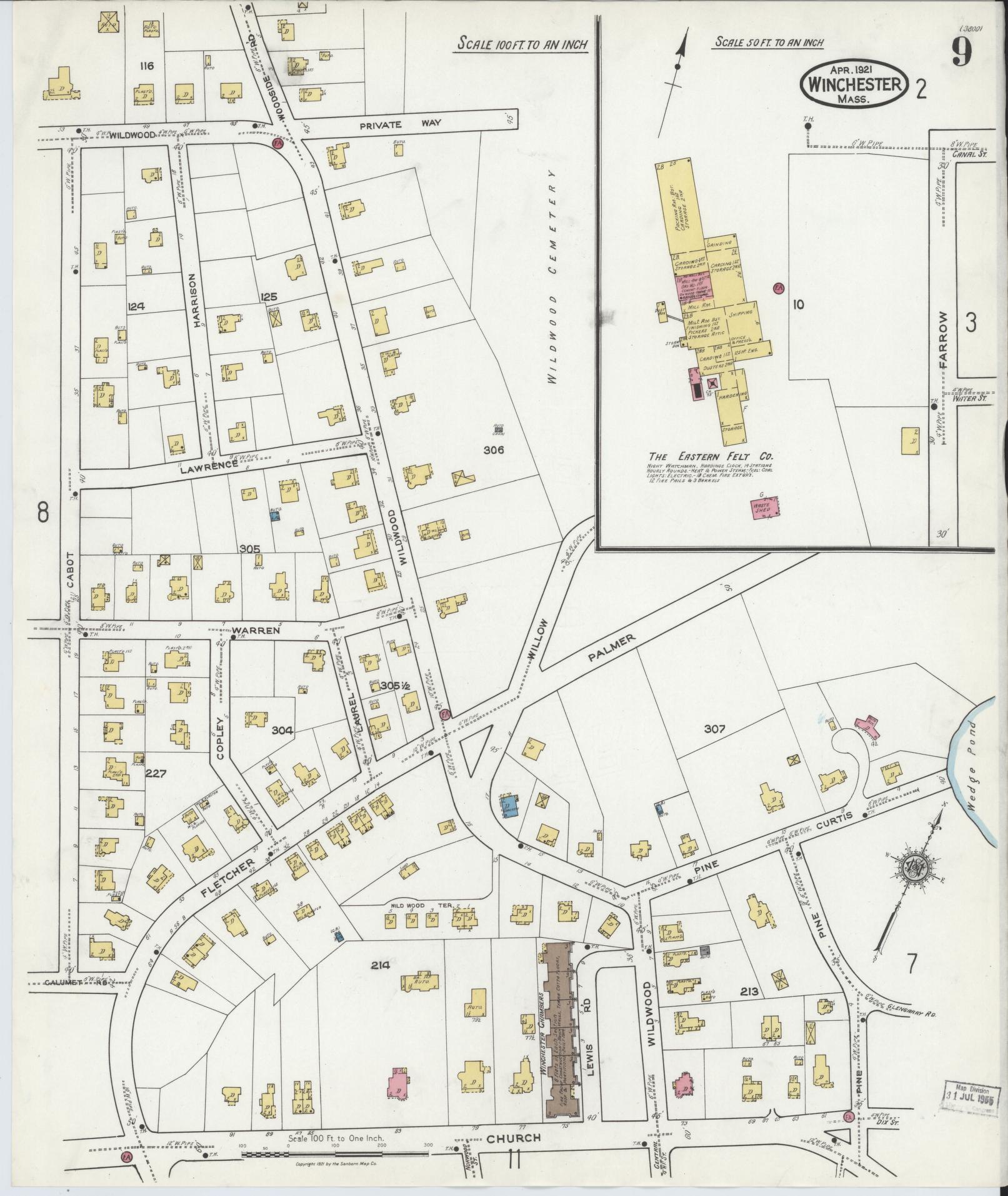 Sanborn Fire Insurance Map from Winchester, Middlesex County, Massachusetts (1921), Sheet #0009 - Historic Sanborn Fire Insurance Map Print, vintage old map wall art, antique decor, genealogy gift, Massachusetts Massachusetts map