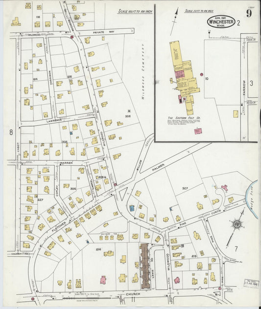 Sanborn Fire Insurance Map from Winchester, Middlesex County, Massachusetts (1921), Sheet #0009 - Historic Sanborn Fire Insurance Map Print, vintage old map wall art, antique decor, genealogy gift, Massachusetts Massachusetts map