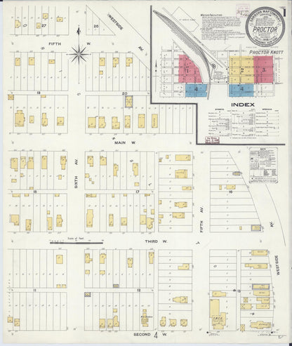 Sanborn Fire Insurance Map from Proctor, Saint Louis County, Minnesota (1908), Sheet #0001 - Historic Sanborn Fire Insurance Map Print, vintage old map wall art, antique decor, genealogy gift, Minnesota Minnesota map