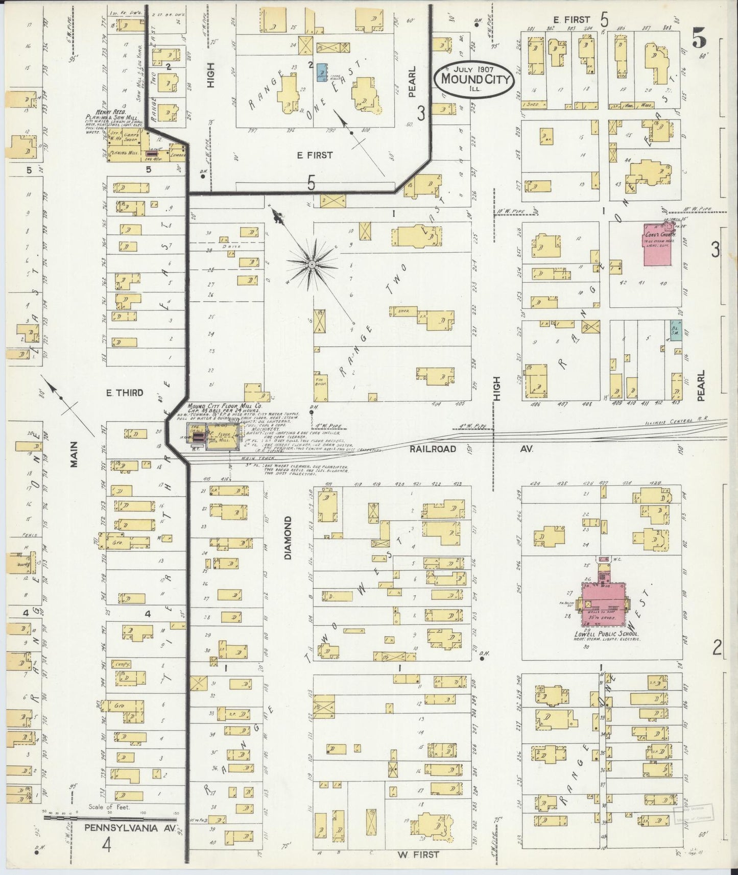 Sanborn Fire Insurance Map from Mound City, Pulaski County, Illinois (1907), Sheet #0005 - Historic Sanborn Fire Insurance Map Print, vintage old map wall art, antique decor, genealogy gift, Illinois Illinois map