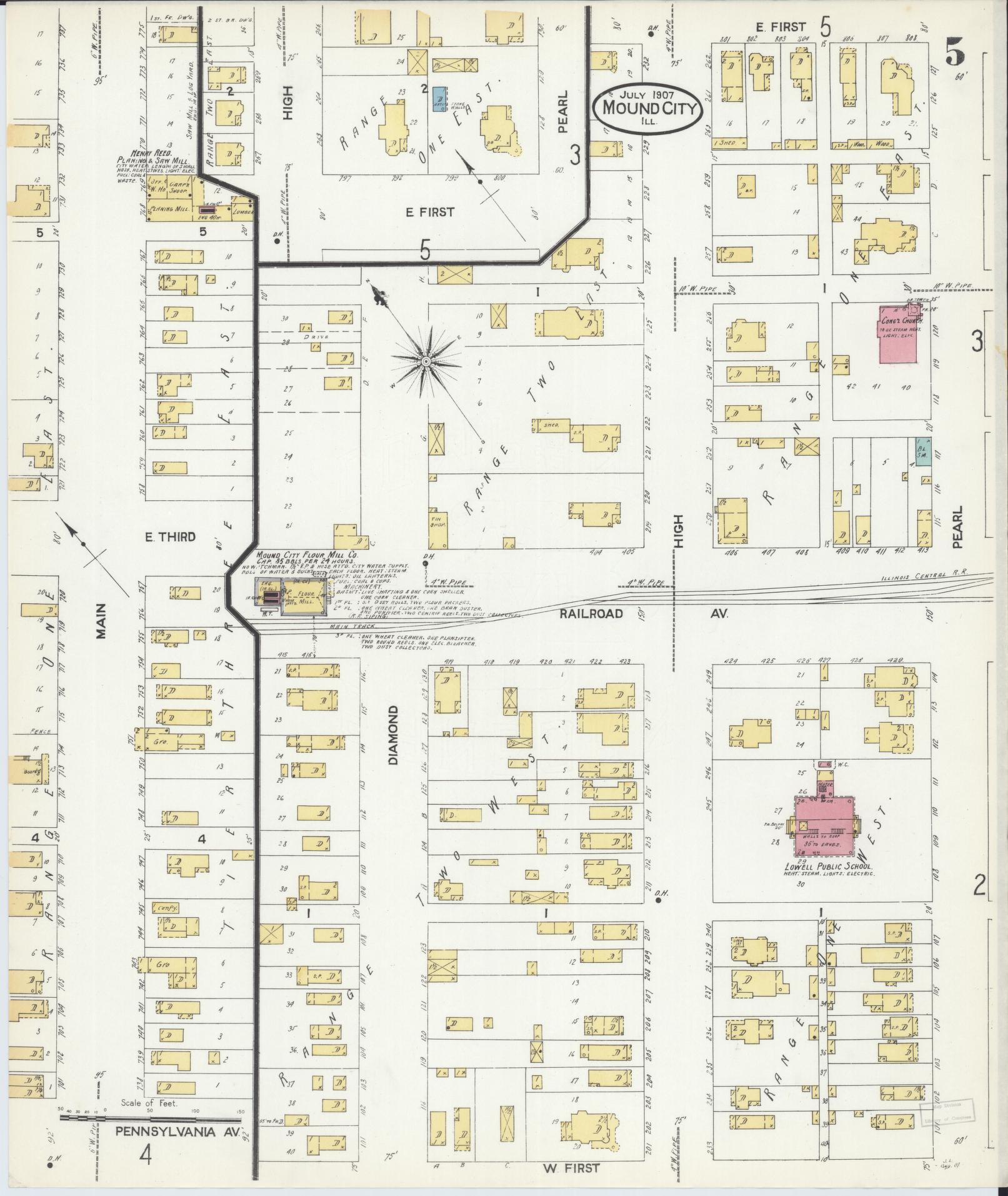 Sanborn Fire Insurance Map from Mound City, Pulaski County, Illinois (1907), Sheet #0005 - Historic Sanborn Fire Insurance Map Print, vintage old map wall art, antique decor, genealogy gift, Illinois Illinois map