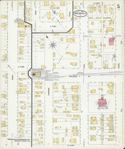 Sanborn Fire Insurance Map from Mound City, Pulaski County, Illinois (1907), Sheet #0005 - Historic Sanborn Fire Insurance Map Print, vintage old map wall art, antique decor, genealogy gift, Illinois Illinois map