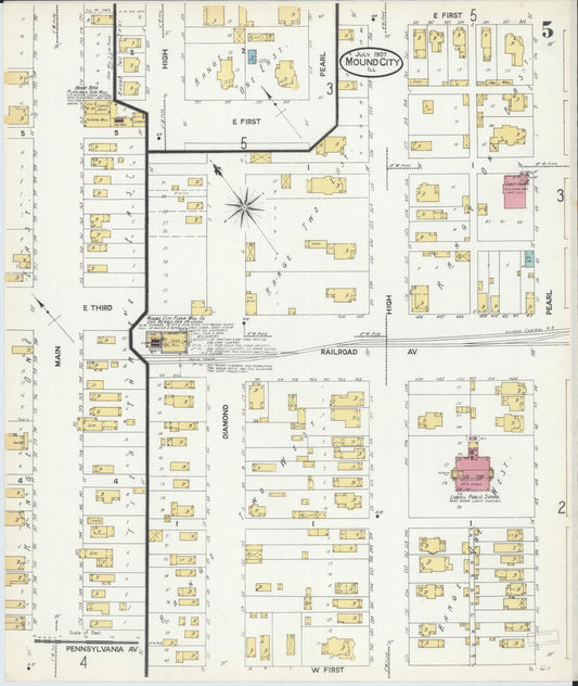 Sanborn Fire Insurance Map from Mound City, Pulaski County, Illinois (1907), Sheet #0005 - Historic Sanborn Fire Insurance Map Print, vintage old map wall art, antique decor, genealogy gift, Illinois Illinois map