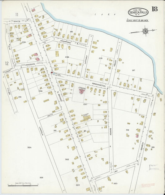 Sanborn Fire Insurance Map from Seneca Falls, Seneca County, New York (1916), Sheet #0018 - Historic Sanborn Fire Insurance Map Print, vintage old map wall art, antique decor, genealogy gift, New York New York map