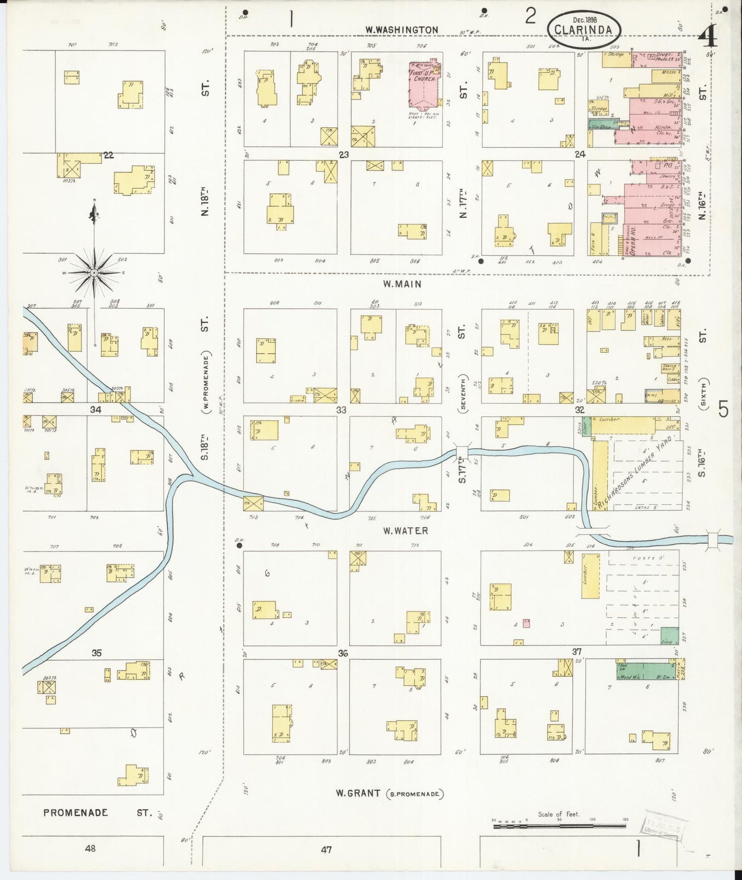 Sanborn Fire Insurance Map from Clarinda, Page County, Iowa (1898), Sheet #0004 - Historic Sanborn Fire Insurance Map Print, vintage old map wall art