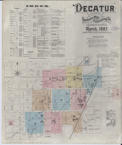 Sanborn Fire Insurance Map from Decatur, Macon County, Illinois (1887), Sheet #0001 - Complete Map Set gallery image, historic Sanborn map, vintage wall art, Illinois Illinois