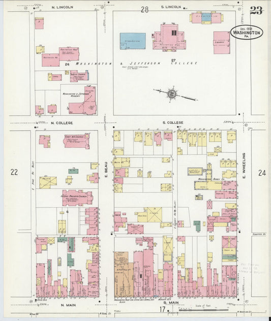 Sanborn Fire Insurance Map from Washington, Washington County, Pennsylvania (1909), Sheet #0023 - Historic Sanborn Fire Insurance Map Print, vintage old map wall art, antique decor, genealogy gift, Pennsylvania Pennsylvania map