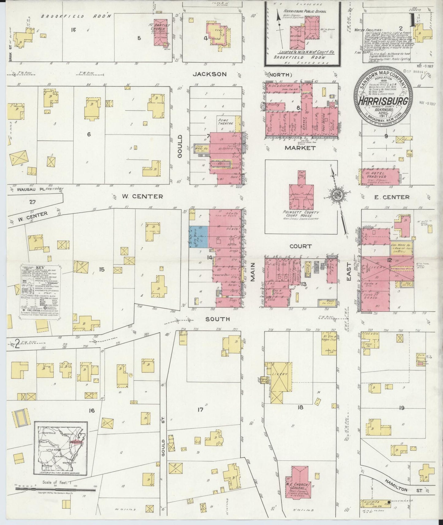 Sanborn Fire Insurance Map from Harrisburg, Poinsett County, Arkansas (1917), Sheet #0001 - Complete Map Set gallery image, historic Sanborn map, vintage wall art, Arkansas Arkansas