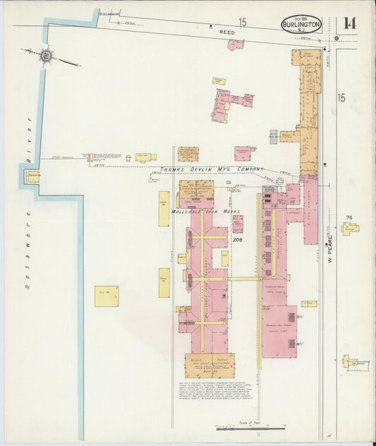 Sanborn Fire Insurance Map from Burlington, Burlington County, New Jersey (1915), Sheet #0014 - Historic Sanborn Fire Insurance Map Print, vintage old map wall art, antique decor, genealogy gift, New Jersey New Jersey map