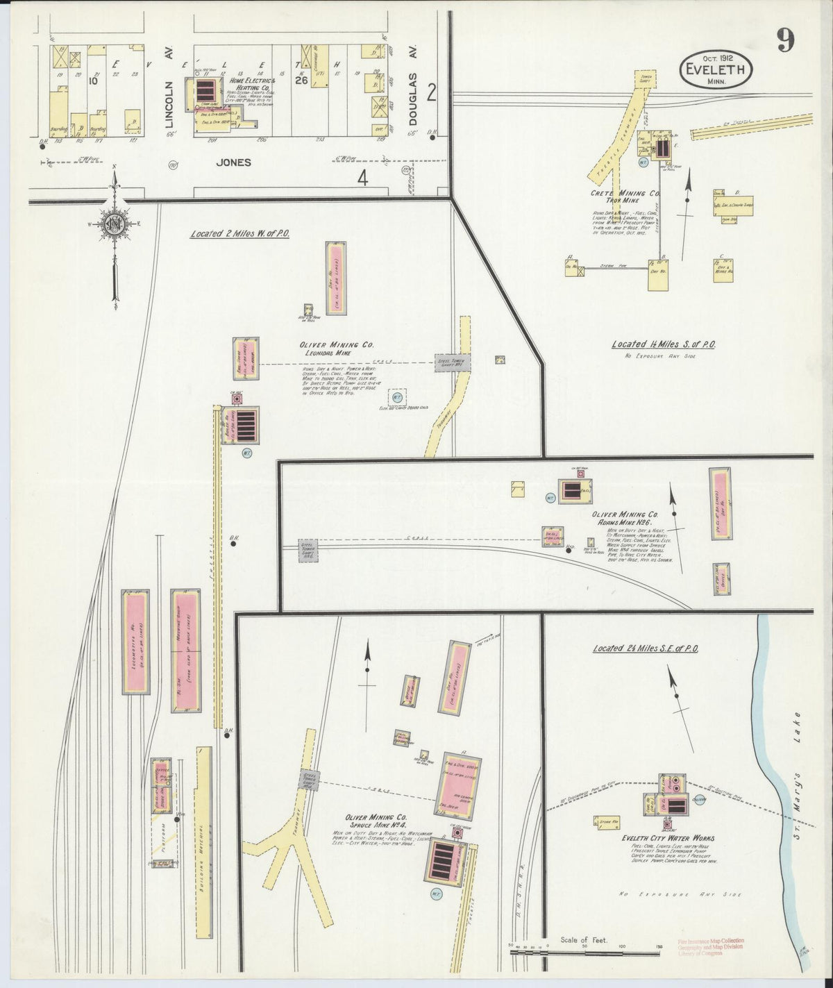 Sanborn Fire Insurance Map from Eveleth, Saint Louis County, Minnesota (1912), Sheet #0009 - Historic Sanborn Fire Insurance Map Print, vintage old map wall art, antique decor, genealogy gift, Minnesota Minnesota map