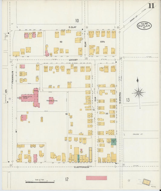 Sanborn Fire Insurance Map from Butler, Butler County, Pennsylvania (1906), Sheet #0011 - Historic Sanborn Fire Insurance Map Print, vintage old map wall art, antique decor, genealogy gift, Pennsylvania Pennsylvania map