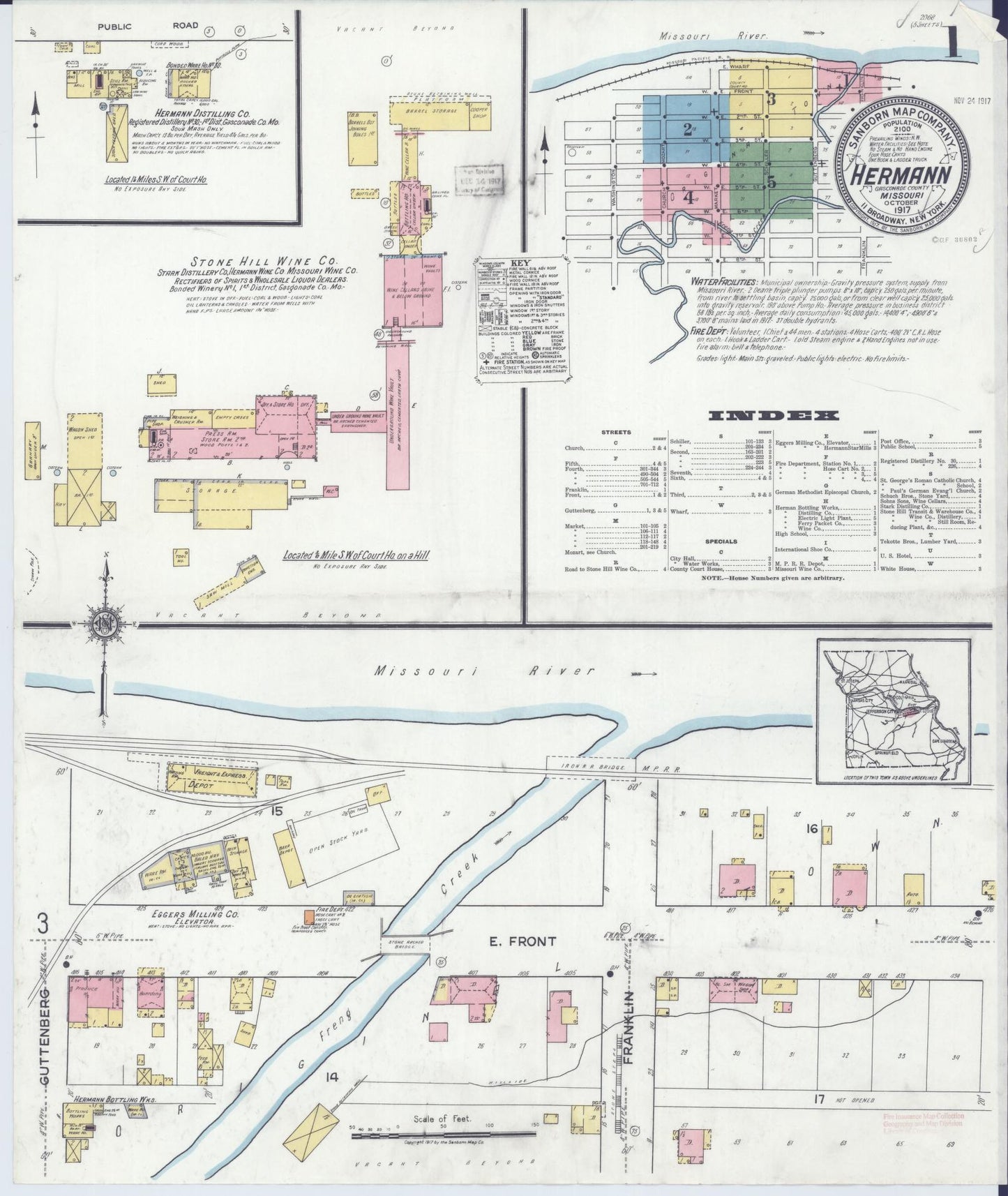 Sanborn Fire Insurance Map from Hermann, Gasconade County, Missouri (1917), Sheet #0001 - Complete Map Set gallery image, historic Sanborn map, vintage wall art, Missouri Missouri