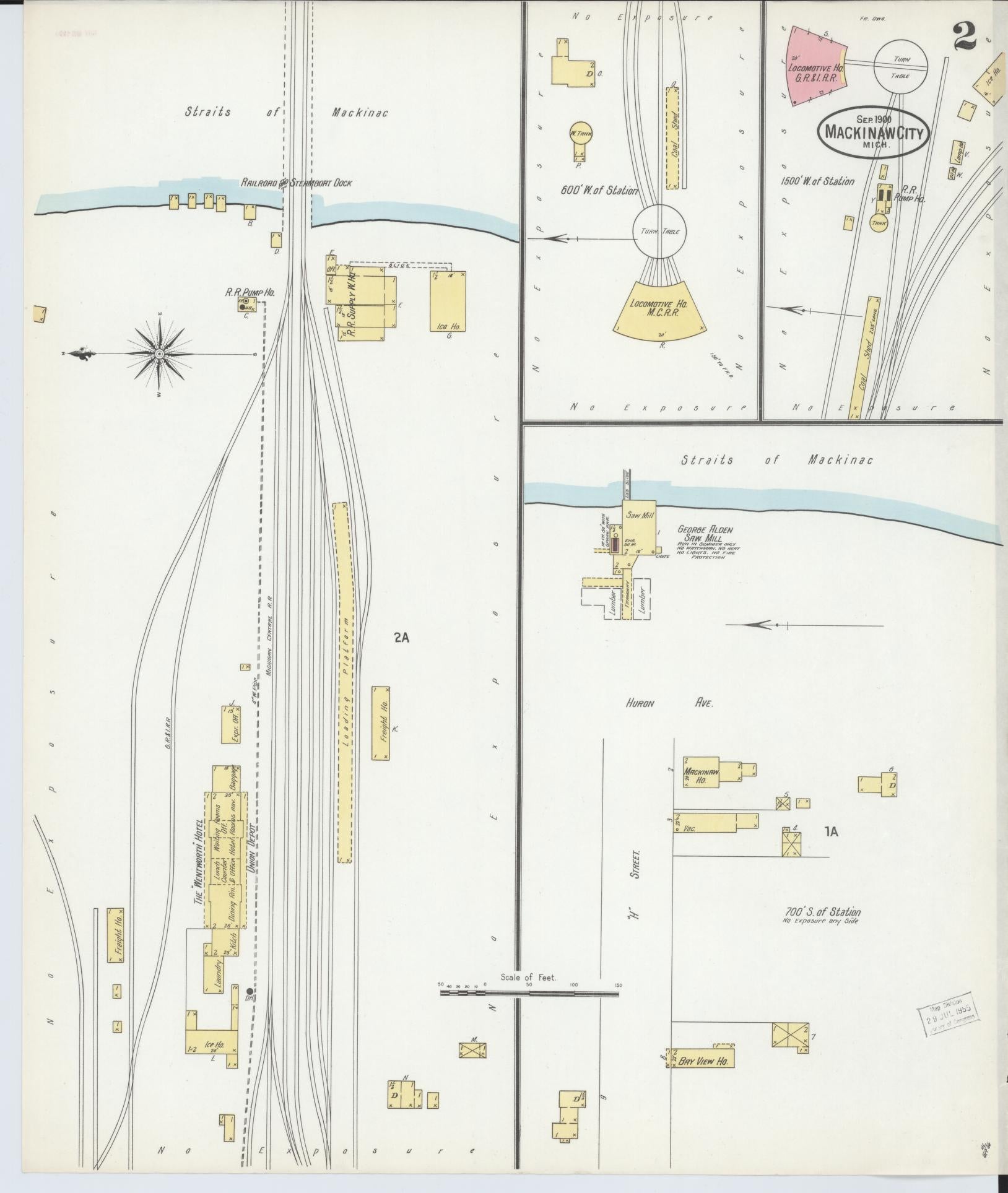 Sanborn Fire Insurance Map from Mackinaw City, Cheboygan County, Michigan (1900), Sheet #0002 - Complete Map Set gallery image, historic Sanborn map, vintage wall art, Michigan Michigan
