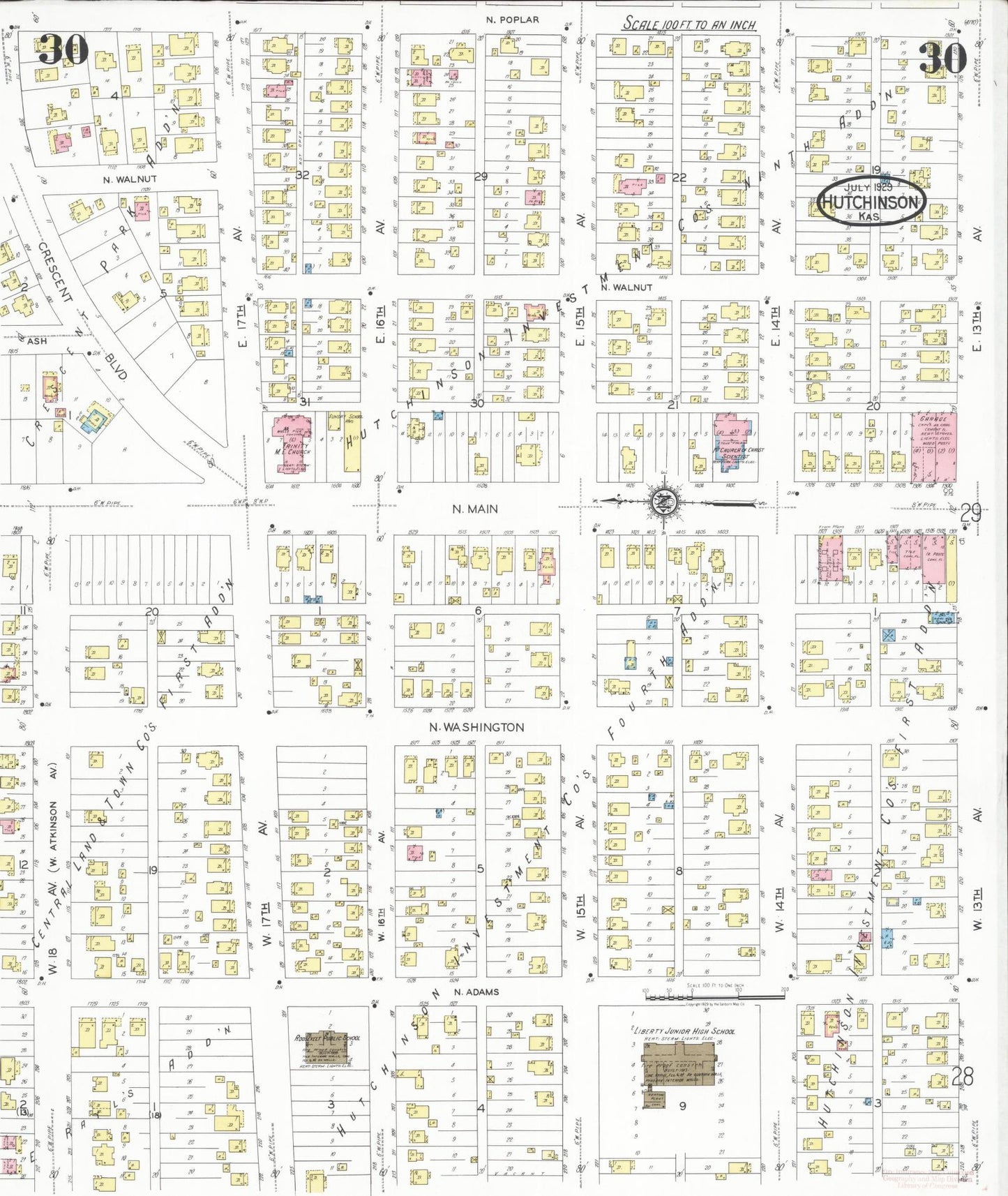 Sanborn Fire Insurance Map from Hutchinson, Reno County, Kansas (1929), Sheet #0031 - Complete Map Set gallery image, historic Sanborn map, vintage wall art, Kansas Kansas