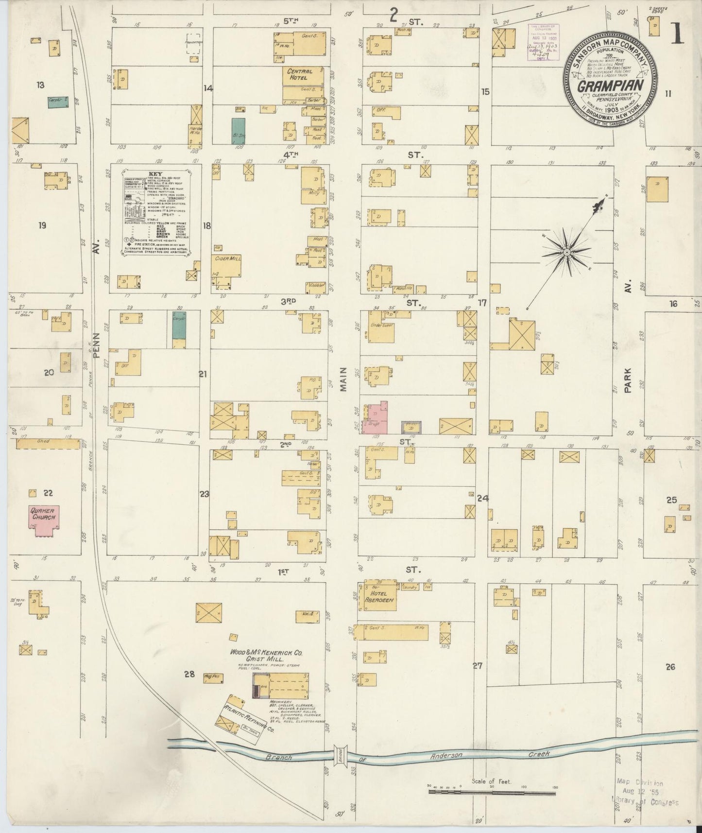 Sanborn Fire Insurance Map from Grampian, Clearfield County, Pennsylvania (1903), Sheet #0001 - Historic Sanborn Fire Insurance Map Print, vintage old map wall art, antique decor, genealogy gift, Pennsylvania Pennsylvania map