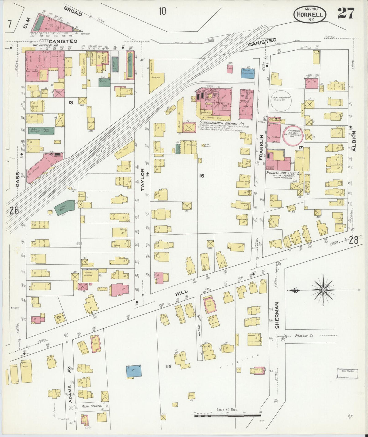 Sanborn Fire Insurance Map from Hornell, Steuben County, New York (1909), Sheet #0027 - Complete Map Set gallery image, historic Sanborn map, vintage wall art, New York New York