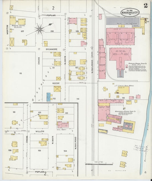 Sanborn Fire Insurance Map from Monongahela City, Washington County, Pennsylvania (1905), Sheet #0002 - Historic Sanborn Fire Insurance Map Print, vintage old map wall art, antique decor, genealogy gift, Pennsylvania Pennsylvania map