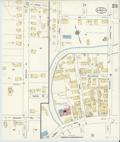 Sanborn Fire Insurance Map from Webster, Worcester County, Massachusetts (1911), Sheet #0023 - Historic Sanborn Fire Insurance Map Print, vintage old map wall art, antique decor, genealogy gift, Massachusetts Massachusetts map