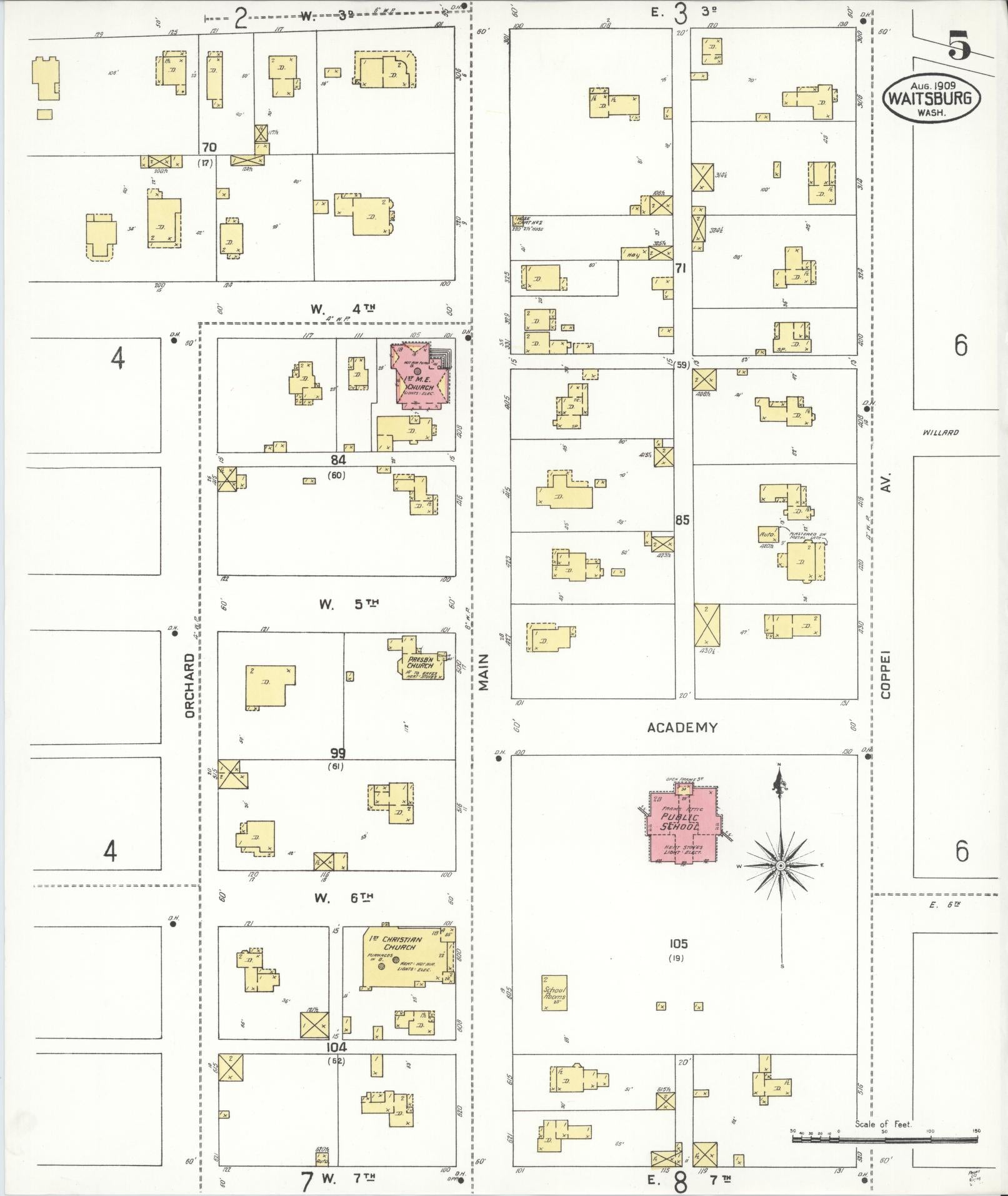 Sanborn Fire Insurance Map from Waitsburg, Walla Walla County, Washington (1909), Sheet #0005 - Complete Map Set gallery image, historic Sanborn map, vintage wall art, Washington Washington