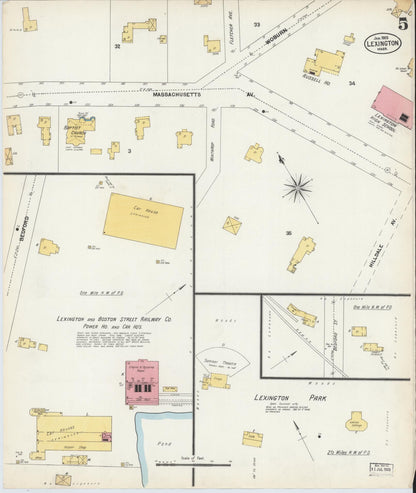 Sanborn Fire Insurance Map from Lexington, Middlesex County, Massachusetts (1903), Sheet #0005 - Historic Sanborn Fire Insurance Map Print, vintage old map wall art, antique decor, genealogy gift, Massachusetts Massachusetts map