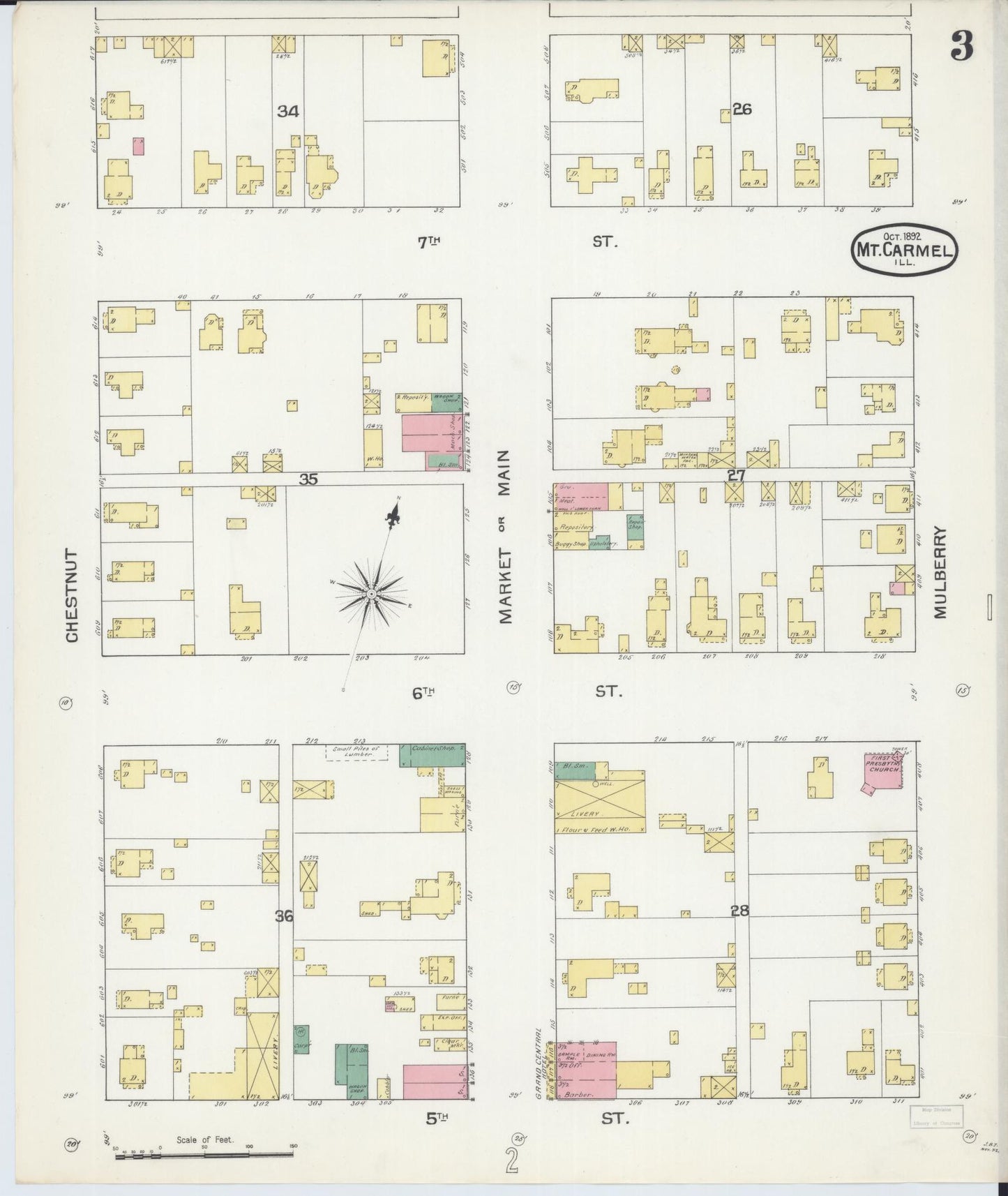 Sanborn Fire Insurance Map from Mount Carmel, Wabash County, Illinois (1892), Sheet #0003 - Complete Map Set gallery image, historic Sanborn map, vintage wall art, Illinois Illinois