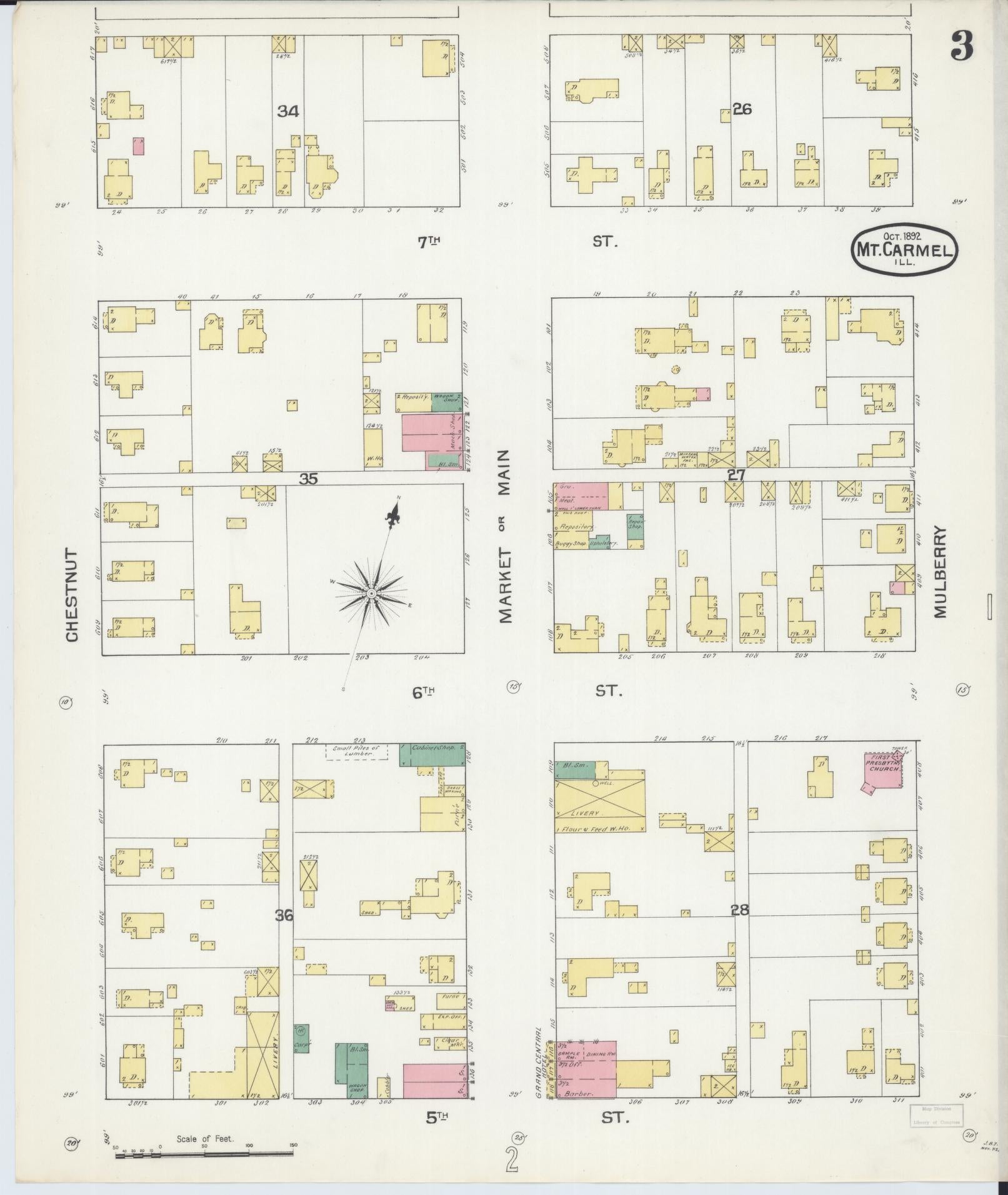Sanborn Fire Insurance Map from Mount Carmel, Wabash County, Illinois (1892), Sheet #0003 - Complete Map Set gallery image, historic Sanborn map, vintage wall art, Illinois Illinois