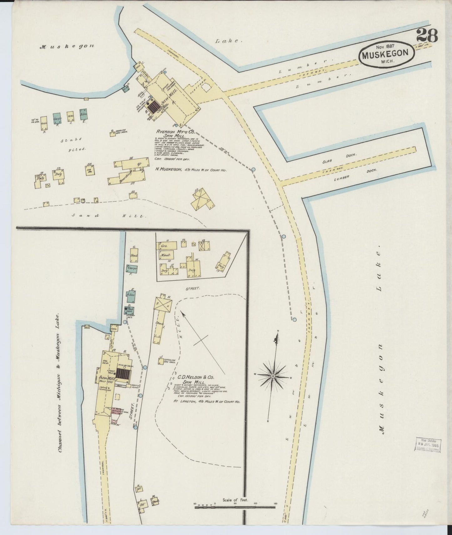 Sanborn Fire Insurance Map from Muskegon, Muskegon County, Michigan (1887), Sheet #0028 - Complete Map Set gallery image, historic Sanborn map, vintage wall art, Michigan Michigan