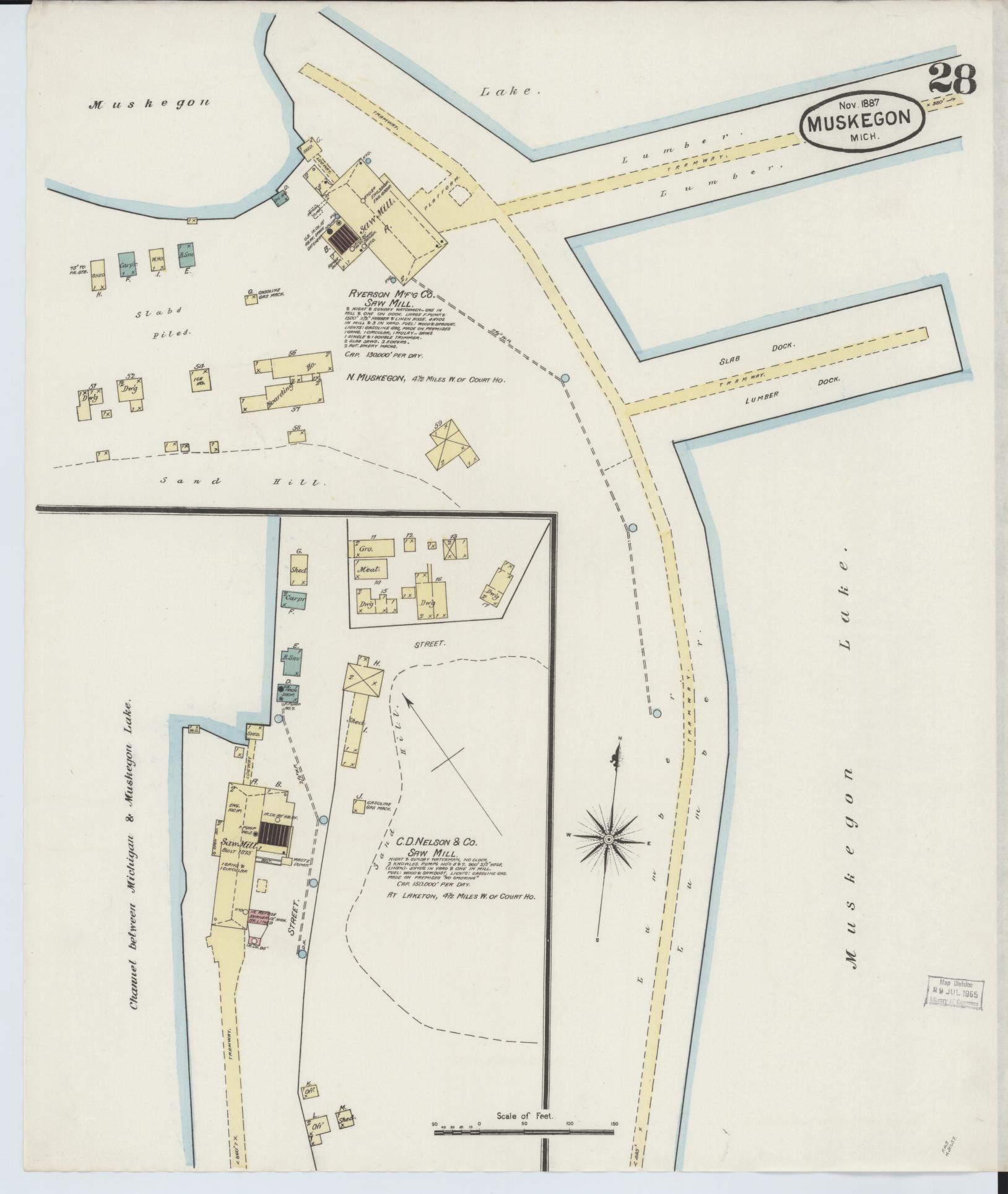 Sanborn Fire Insurance Map from Muskegon, Muskegon County, Michigan (1887), Sheet #0028 - Complete Map Set gallery image, historic Sanborn map, vintage wall art, Michigan Michigan