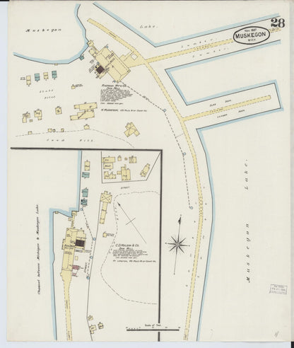 Sanborn Fire Insurance Map from Muskegon, Muskegon County, Michigan (1887), Sheet #0028 - Complete Map Set gallery image, historic Sanborn map, vintage wall art, Michigan Michigan