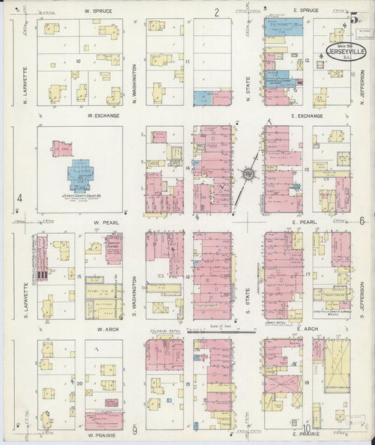 Sanborn Fire Insurance Map from Jerseyville, Jersey County, Illinois (1914), Sheet #0005 - Historic Sanborn Fire Insurance Map Print, vintage old map wall art, antique decor, genealogy gift, Illinois Illinois map