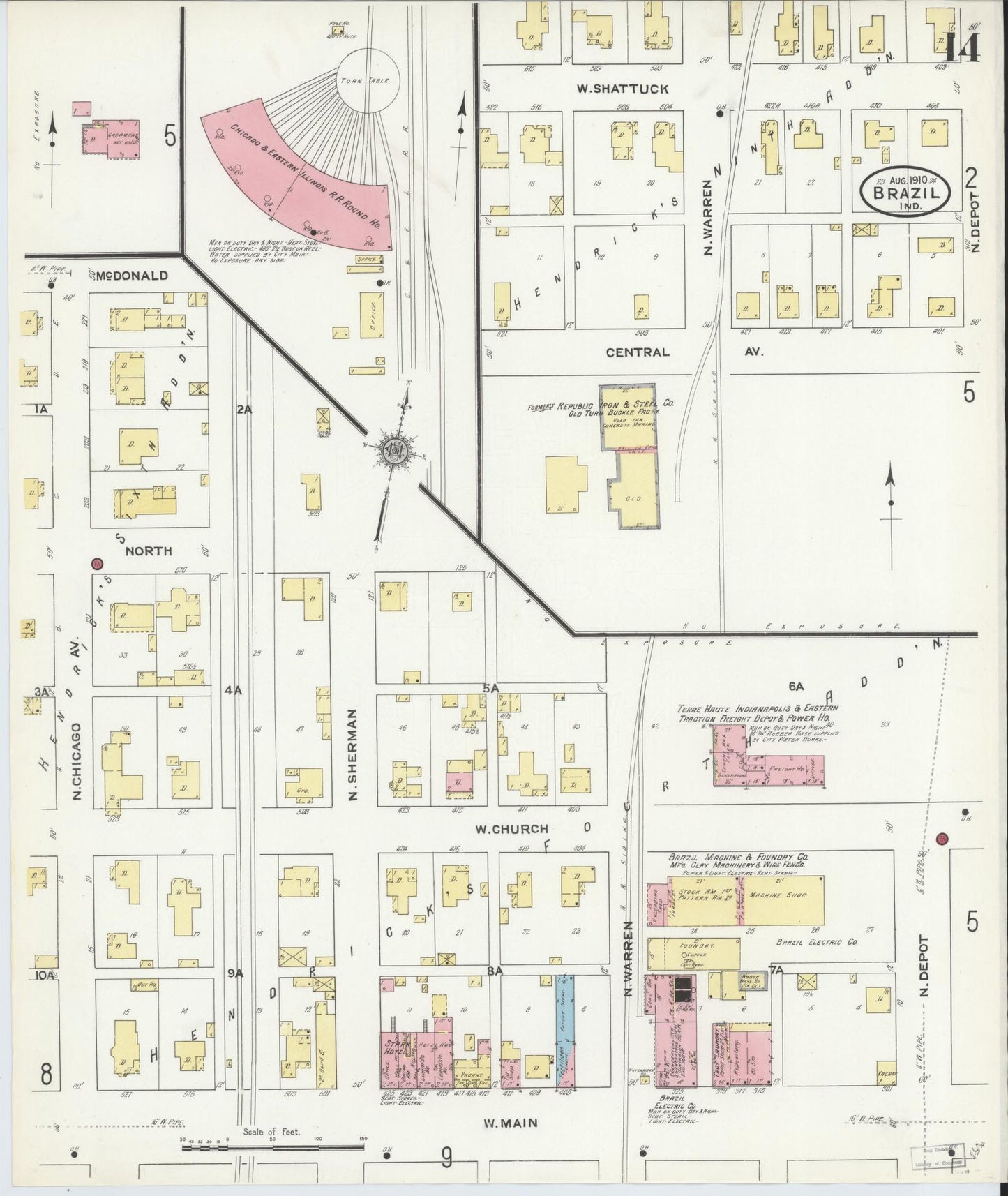 Sanborn Fire Insurance Map from Brazil, Clay County, Indiana (1910), Sheet #0014 - Complete Map Set gallery image, historic Sanborn map, vintage wall art, Indiana Indiana