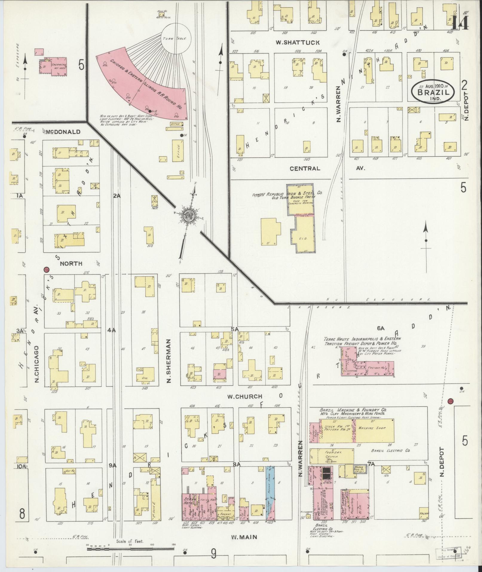 Sanborn Fire Insurance Map from Brazil, Clay County, Indiana (1910), Sheet #0014 - Complete Map Set gallery image, historic Sanborn map, vintage wall art, Indiana Indiana