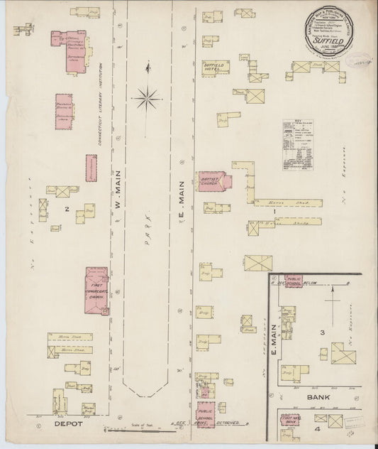 Sanborn Fire Insurance Map from Suffield, Hartford County, Connecticut (1885), Sheet #0001 - Historic Sanborn Fire Insurance Map Print, vintage old map wall art, antique decor, genealogy gift, Connecticut Connecticut map