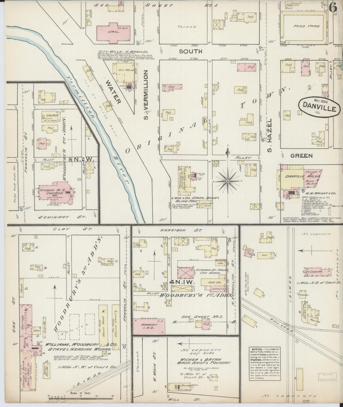 Sanborn Fire Insurance Map from Danville, Vermilion County, Illinois (1884), Sheet #0006 - Complete Map Set gallery image, historic Sanborn map, vintage wall art, Illinois Illinois