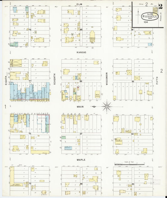 Sanborn Fire Insurance Map from Russell, Russell County, Kansas (1896), Sheet #0002 - Historic Sanborn Fire Insurance Map Print, vintage old map wall art, antique decor, genealogy gift, Kansas Kansas map