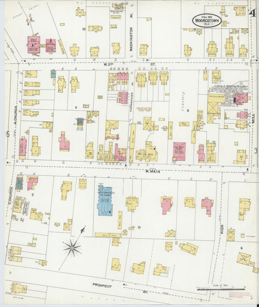 Sanborn Fire Insurance Map from Moorestown, Burlington County, New Jersey (1905), Sheet #0004 - Historic Sanborn Fire Insurance Map Print, vintage old map wall art, antique decor, genealogy gift, New Jersey New Jersey map