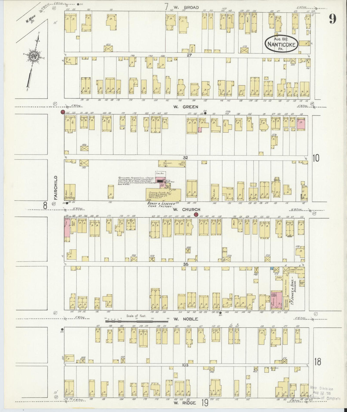 Sanborn Fire Insurance Map from Nanticoke, Luzerne County, Pennsylvania (1912), Sheet #0009 - Historic Sanborn Fire Insurance Map Print, vintage old map wall art, antique decor, genealogy gift, Pennsylvania Pennsylvania map