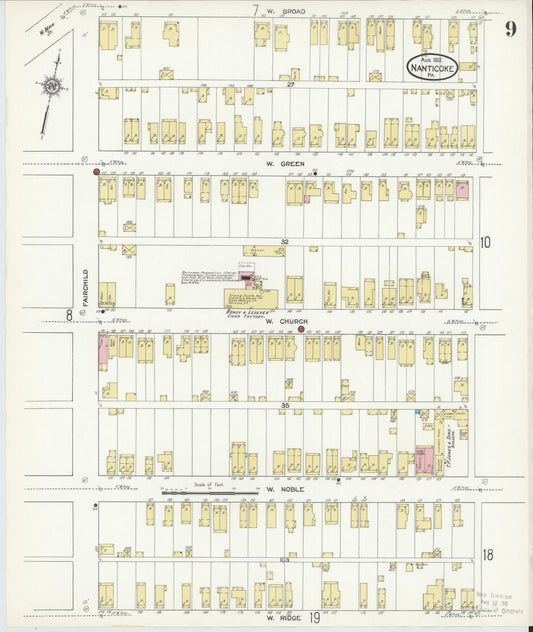 Sanborn Fire Insurance Map from Nanticoke, Luzerne County, Pennsylvania (1912), Sheet #0009 - Historic Sanborn Fire Insurance Map Print, vintage old map wall art, antique decor, genealogy gift, Pennsylvania Pennsylvania map