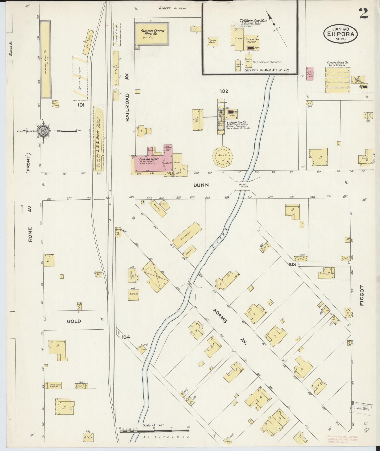 Sanborn Fire Insurance Map from Eupora, Webster County, Mississippi (1910), Sheet #0002 - Historic Sanborn Fire Insurance Map Print, vintage old map wall art, antique decor, genealogy gift, Mississippi Mississippi map