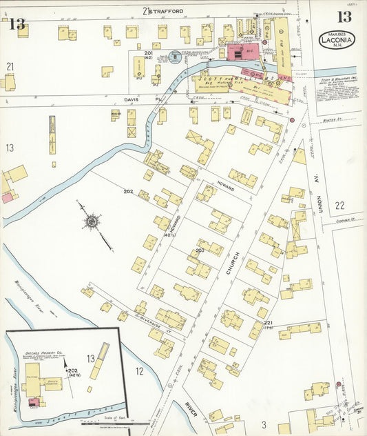 Sanborn Fire Insurance Map from Laconia, Belknap County, New Hampshire (1923), Sheet #0013 - Historic Sanborn Fire Insurance Map Print, vintage old map wall art, antique decor, genealogy gift, New Hampshire New Hampshire map