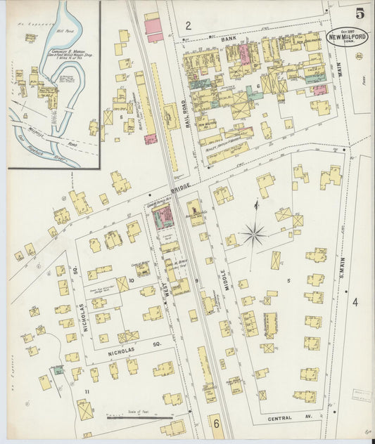Sanborn Fire Insurance Map from New Milford, Litchfield County, Connecticut (1897), Sheet #0005 - Historic Sanborn Fire Insurance Map Print, vintage old map wall art, antique decor, genealogy gift, Connecticut Connecticut map