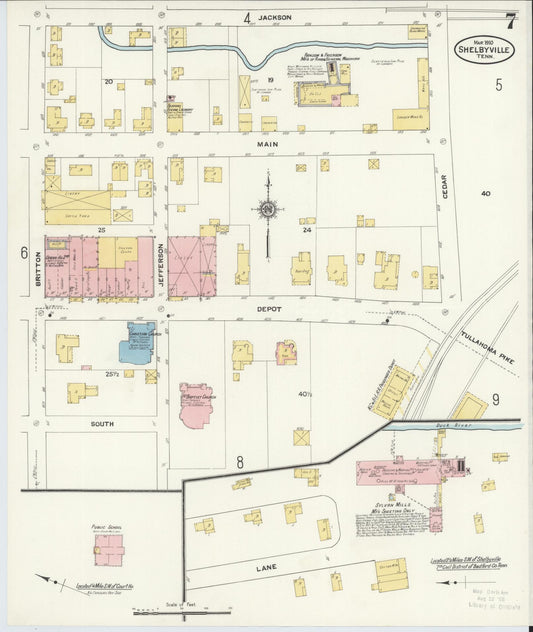 Sanborn Fire Insurance Map from Shelbyville, Bedford County, Tennessee (1910), Sheet #0007 - Historic Sanborn Fire Insurance Map Print, vintage old map wall art, antique decor, genealogy gift, Tennessee Tennessee map